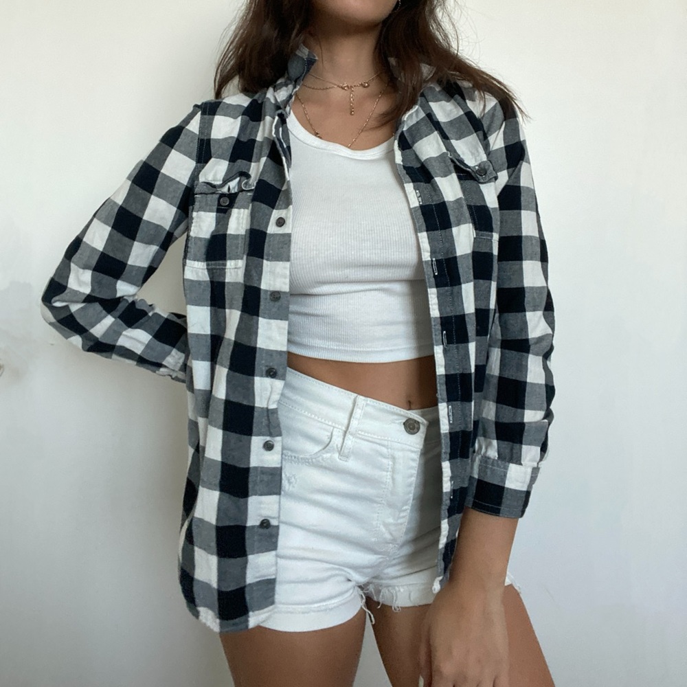 Black and white button up flannel